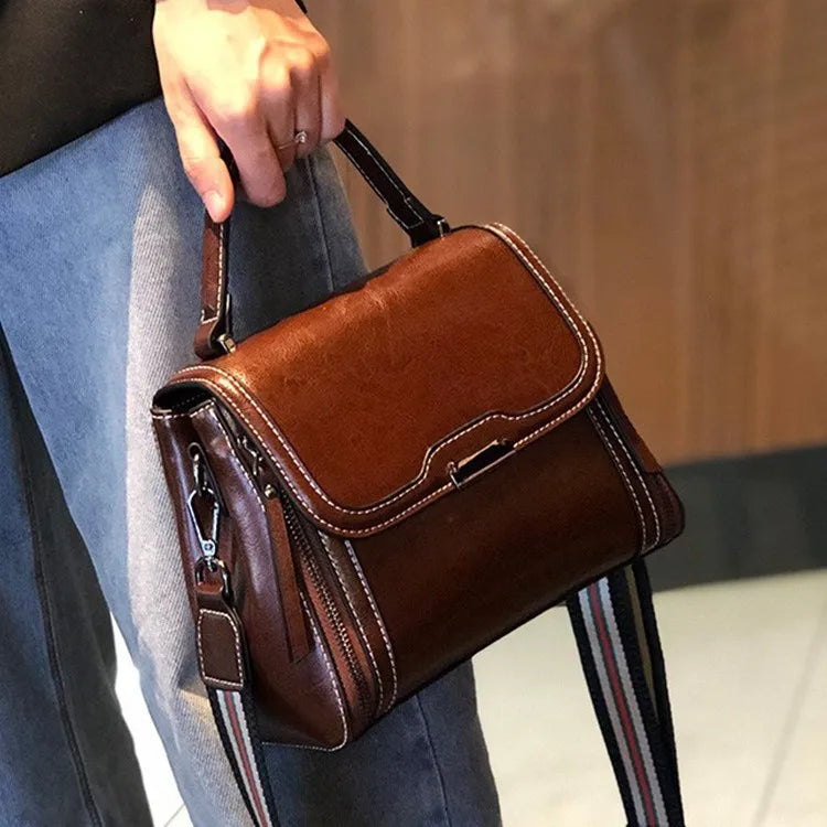 Real Leather Shoulder Bag Tide Clamshell Square Three-Dimensional Large Capacity Senior Women S