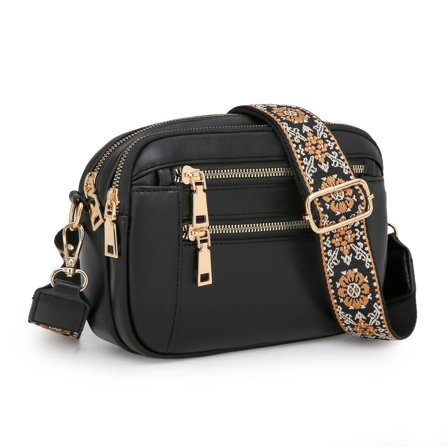 Stylish Wide Shoulder Strap Leather Crossbody Bag States Color Matching Zipper Small Square Suitable
