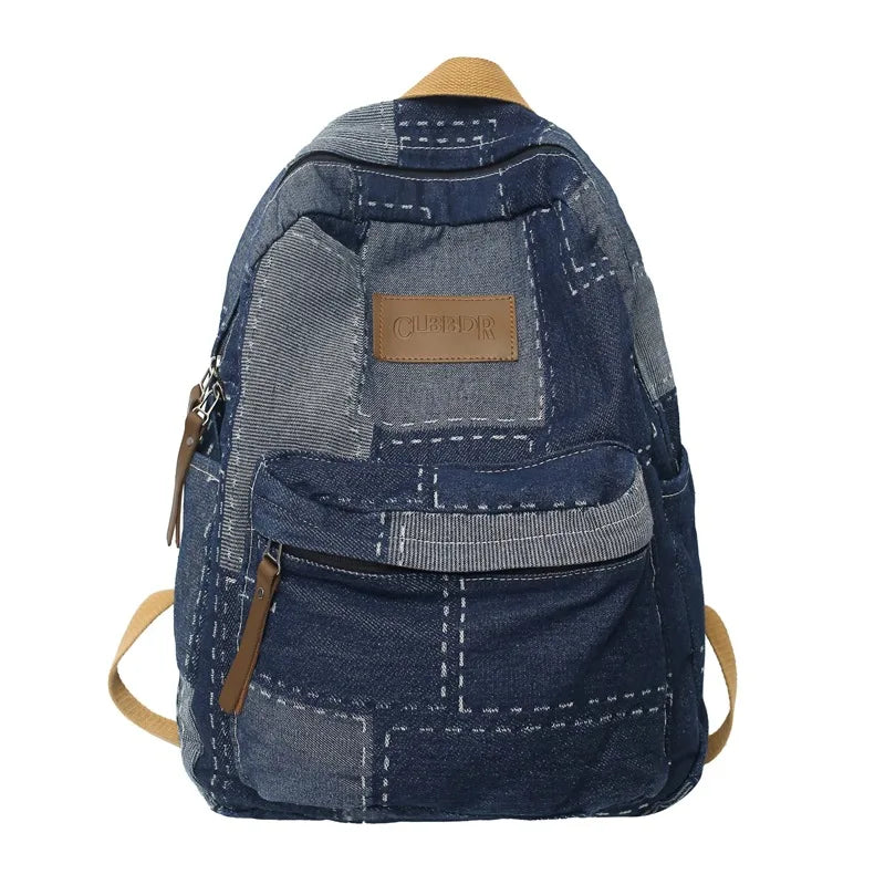 Lazy Cowboy Schoolbag Student Shoulder Wash Retro Stitching Large Capacity Backpack