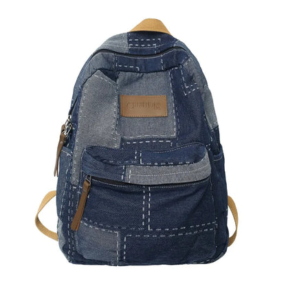 Lazy Cowboy Schoolbag Student Shoulder Wash Retro Stitching Large Capacity Backpack