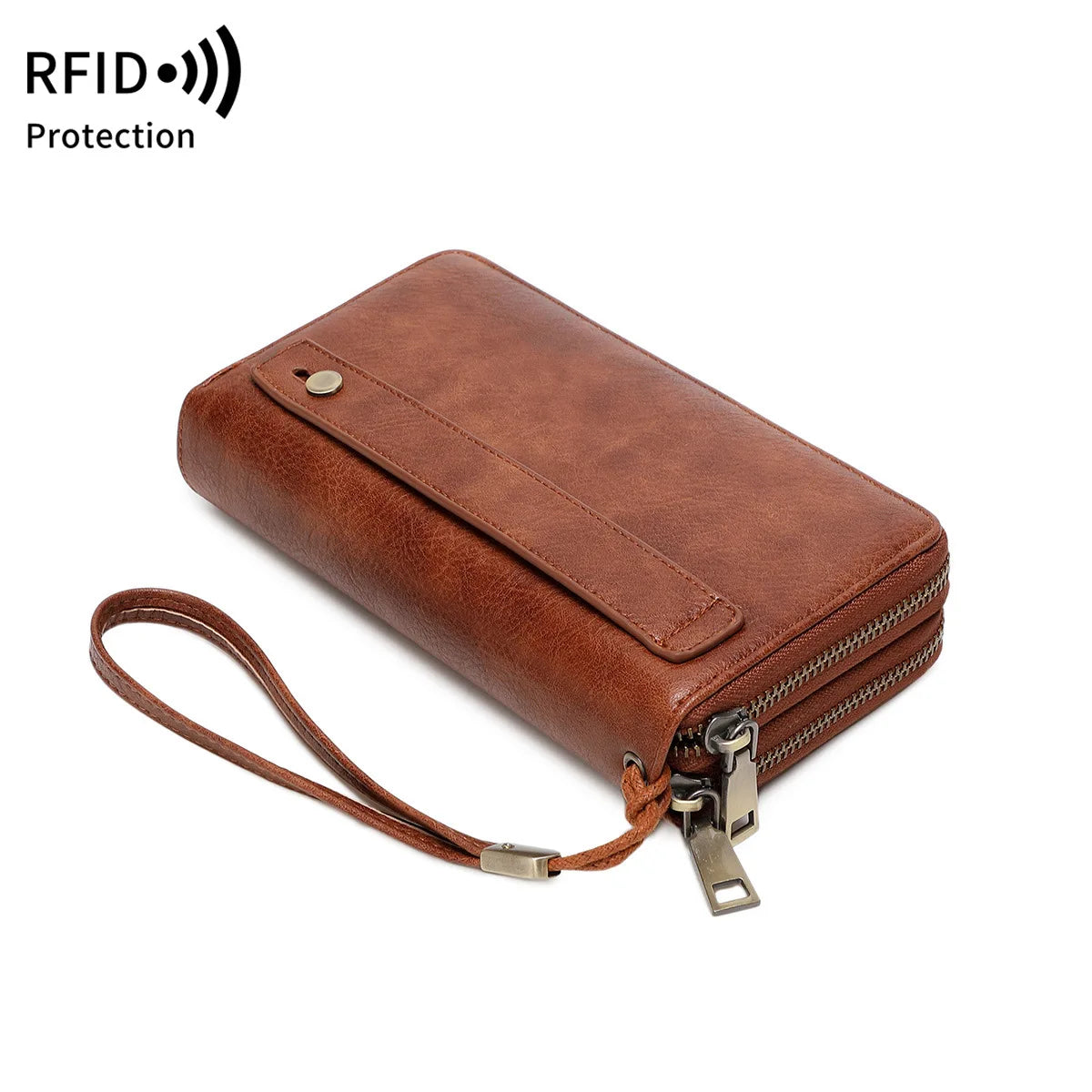 Rfid Men S Business Wallet Double Zipper Long Retro Large Capacity Women Hand