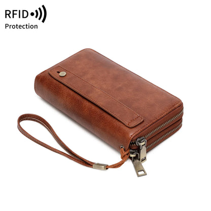 Rfid Men S Business Wallet Double Zipper Long Retro Large Capacity Women Hand
