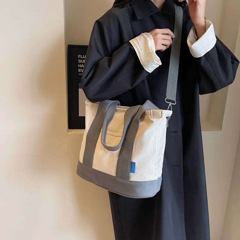 Colorblock Canvas Crossbody Bag – Large Capacity Shoulder Tote