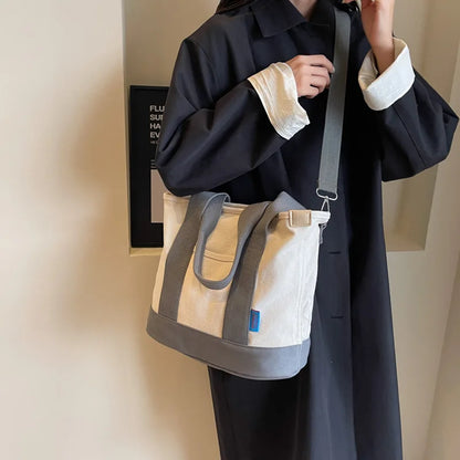 Colorblock Canvas Crossbody Bag – Large Capacity Shoulder Tote