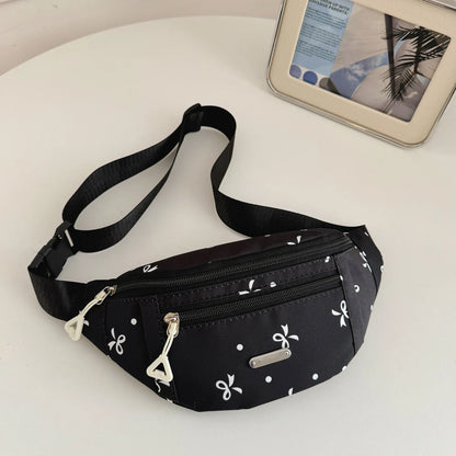 Fashionable Sweet Bow Printed Women S Chest Bag Lightweight Large Capacity Layered Waist Crossbody