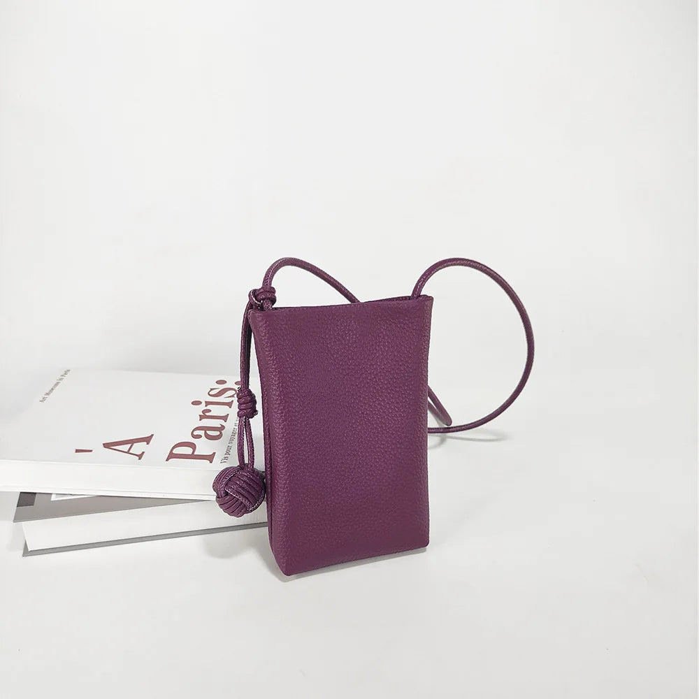 Mini Genuine Leather Mobile Phone Storage Top Layer Cowhide Simple Versatile Small Crossbody Bag