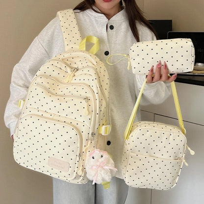 Nylon Polka Dot Backpack Set Stationery Storage Multi Compartment Girls Zipper Closure Student Gifts