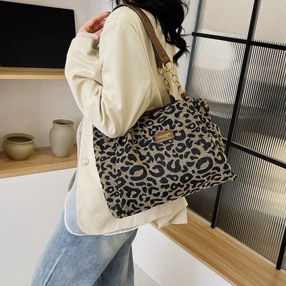 Leopard Print Tote Bag for Women – Large Capacity Retro Shoulder Bag