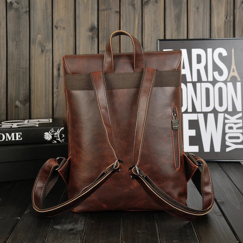 Men S Pu Leather Backpack Korean Version Retro Clamshell Travel Business