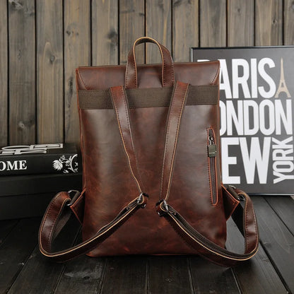 Men S Pu Leather Backpack Korean Version Retro Clamshell Travel Business