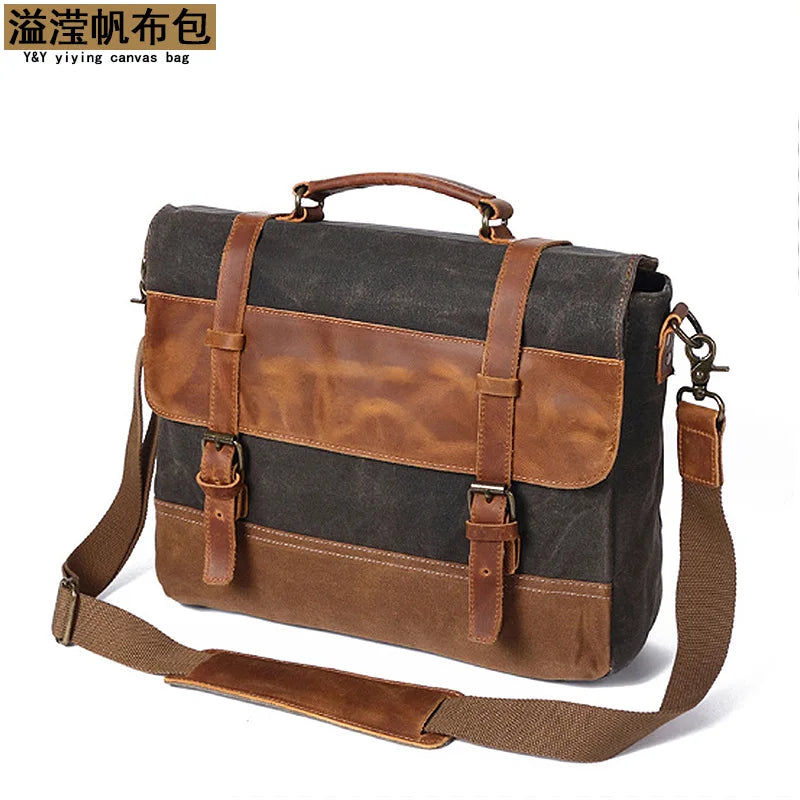 Men S Canvas Shoulder Crossbody Bag Clap Large Capacity Travel Business Briefcase Laptop