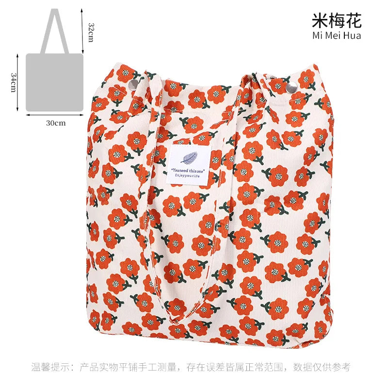 Corduroy Canvas Tote Bag – Minimalist Shoulder Bag for Women