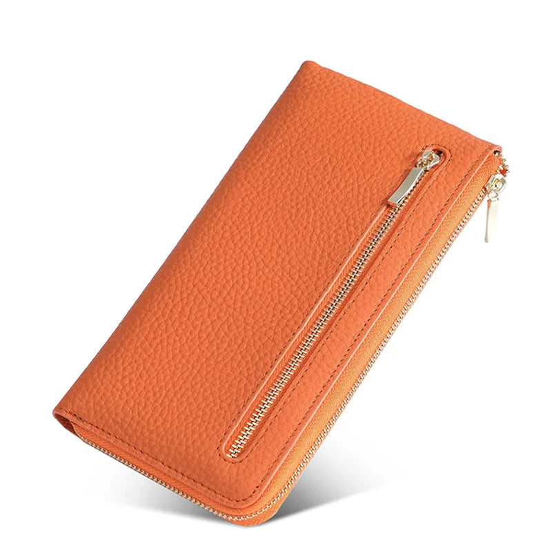 Thin Light Zipper Wallet Leather Women S Wallet Long Rfid Anti-Theft Brush