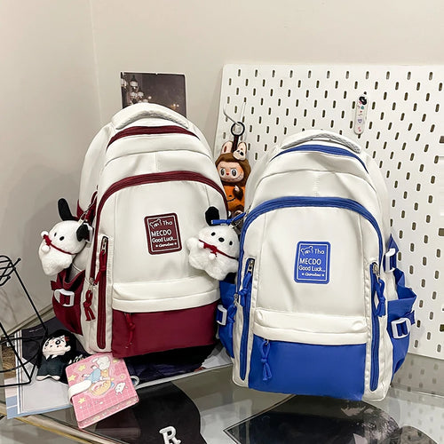 Fresh Versatile Color Blocked Student School Bags Lightweight Large Capacity Multi-Layer Storage