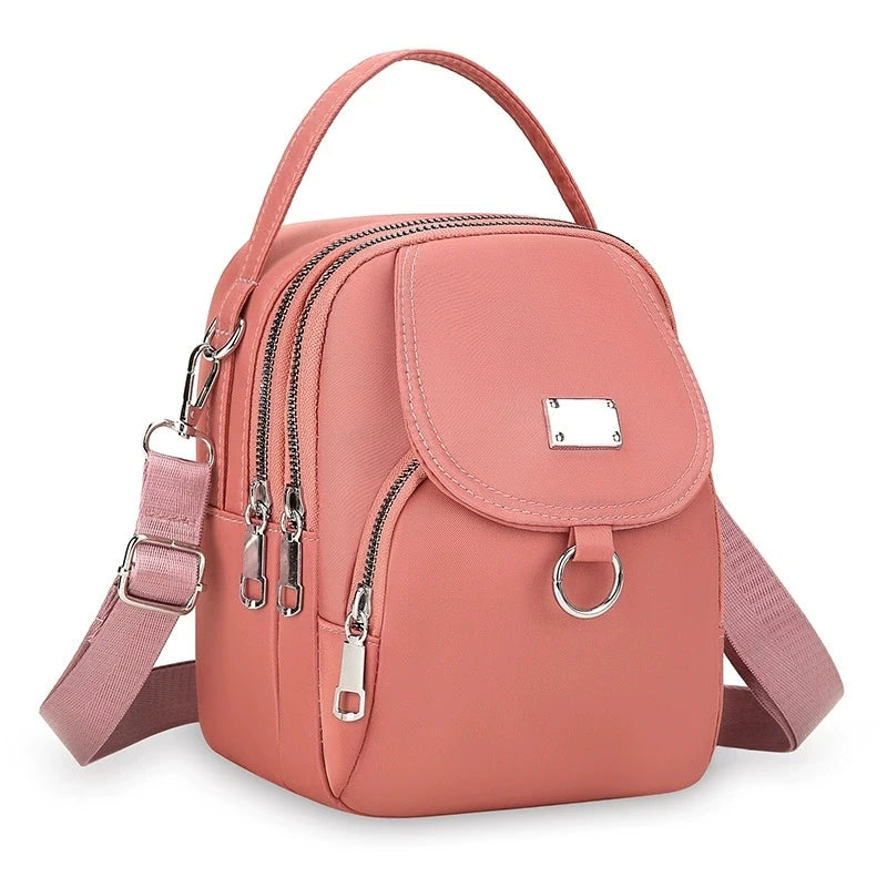 Mini Crossbody Bag for Women – Lightweight Nylon Multi-Zip Shoulder Purse