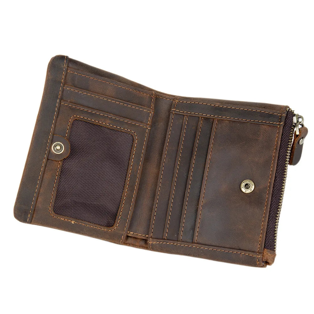 Genuine Leather Vertical Cowhide Casual Bag Crazy Horse Leather Men S Short Wallet