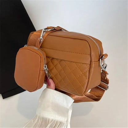 Quilted Shoulder Bag Casual Zipper Crossbody Bag Pu Square Bag Small Purse