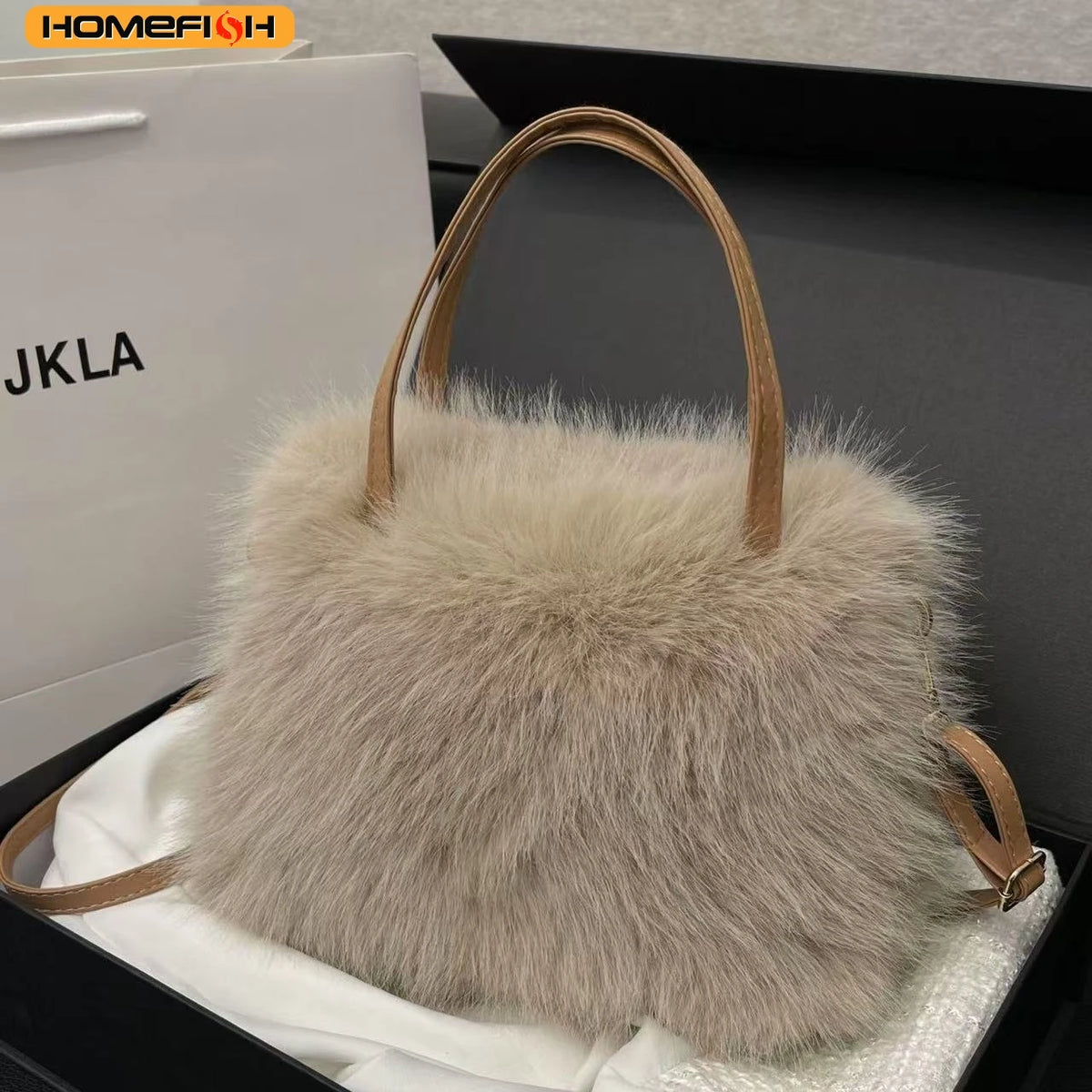 Homefish Faux Fur Tote Bag Women S Bucket Plush Luxury Design Ladies Handbags Soft Winter Crossbody