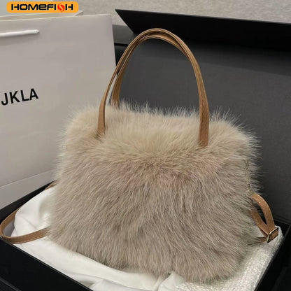 Homefish Faux Fur Tote Bag Women S Bucket Plush Luxury Design Ladies Handbags Soft Winter Crossbody