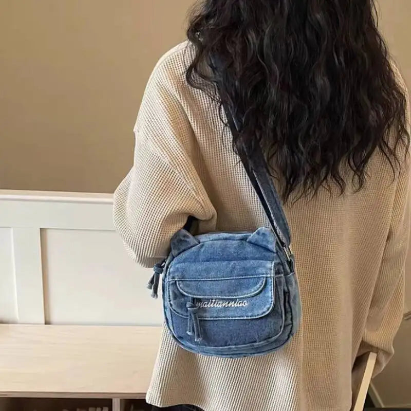 Cat Ear Denim Crossbody Bag – Mini Shoulder Bag for Women