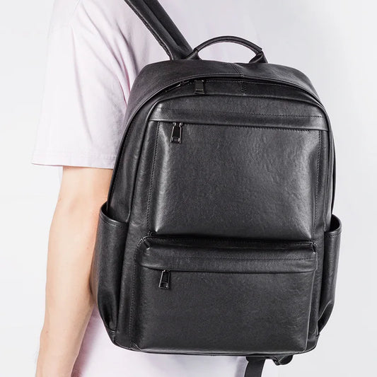 Simple Genuine Leather Men S High-End Travel Backpack Multiple Functions - 16-Inch Computer