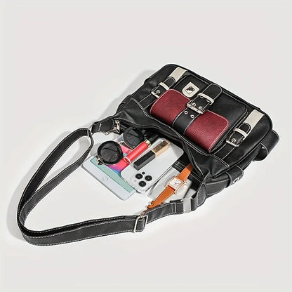 Vintage Leather Crossbody Bag – Y2K Large Capacity Shoulder Bag