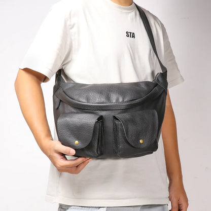 Top-Grain Cowhide Cycling Genuine Leather Single-Shoulder Armpit Bag Commuting Large Capacity