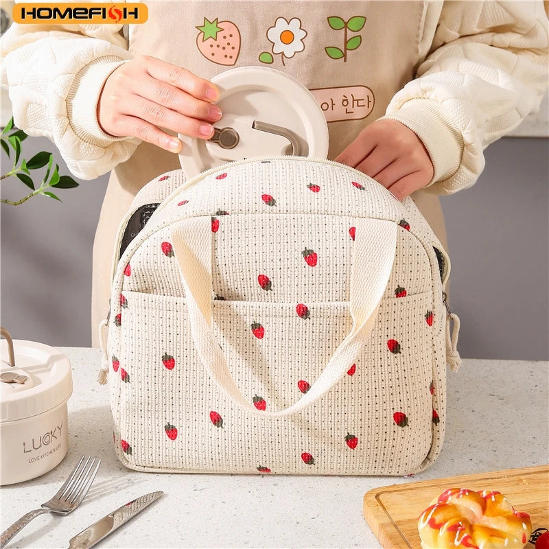 Homefish Cute Flower Pattern Lunch Box Bag Waterproof Durable Insulated Thermal Handbag Food Storage