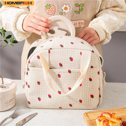 Homefish Cute Flower Pattern Lunch Box Bag Waterproof Durable Insulated Thermal Handbag Food Storage