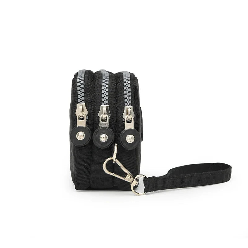 Three Layer Zipper Short Mobile Phone Bag Chic Women Hand Makeup Clutches Portable Change Waterproof