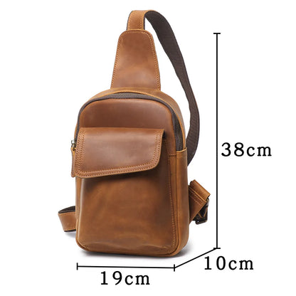 Retro Men S Chest Bag Crazy Horse Leather Casual Crossbody Backpack