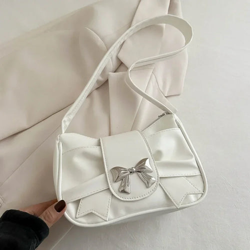 Pu Leather Trendy Bow Shoulder Bag Handbag Casual Underarm Daily Commuting Bags Lady Banquet