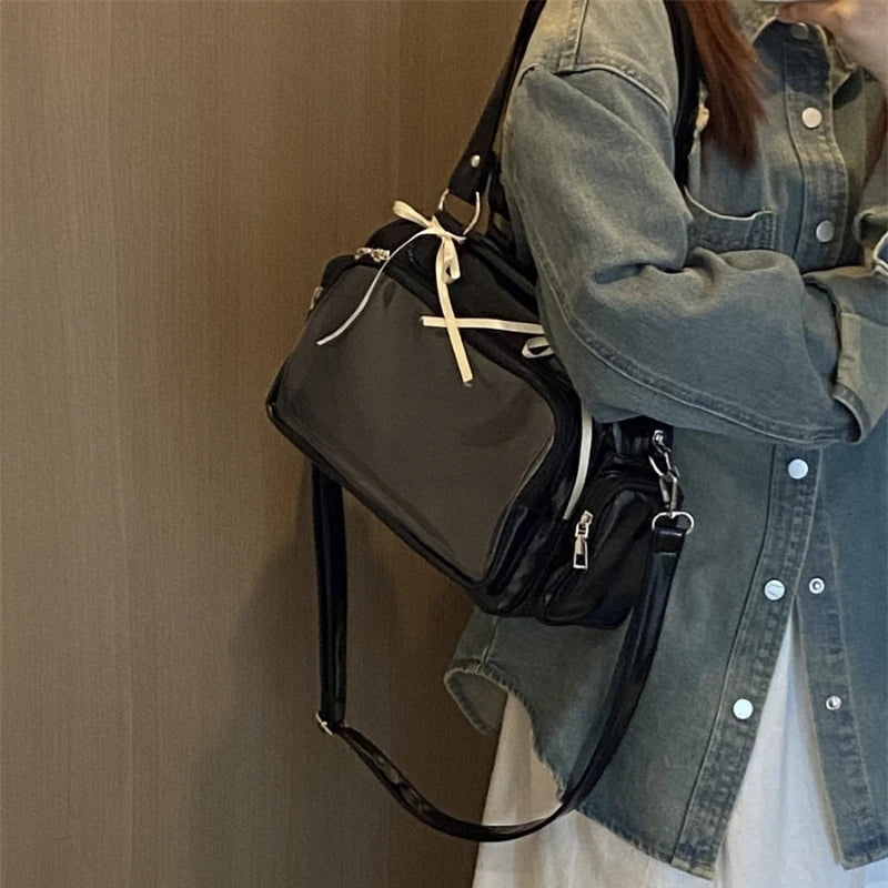 Patent Leather Bow Shoulder Bag – Dual Handle & Crossbody