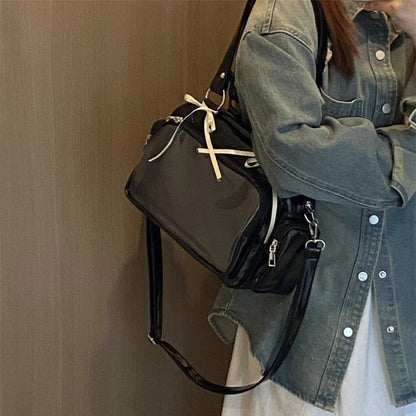 Patent Leather Bow Shoulder Bag – Dual Handle & Crossbody