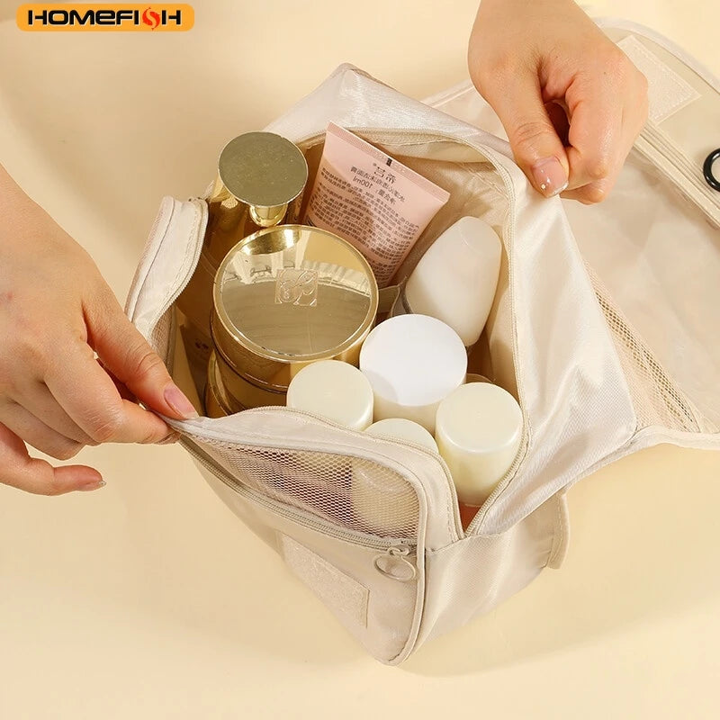 Homefish Portable Hanging Hook Cosmetic Bag Waterproof Wear Resistant Travel Organizer Multi-Layer
