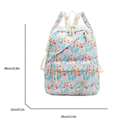 Sweet Fresh Floral Print Backpack Teen Girls Light Weight Multi-Purpose Large Capacity School Bag