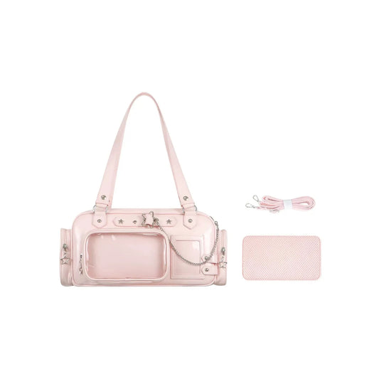 Pu Leather Women S Large Capacity Hand-Held Ita Bag Transparent Window - Diy Crossbody Tote