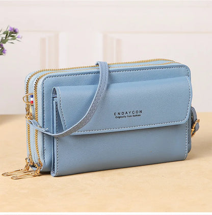 Multi-Zipper Crossbody Bag – Women's PU Leather Phone Purse & Clutch Wallet