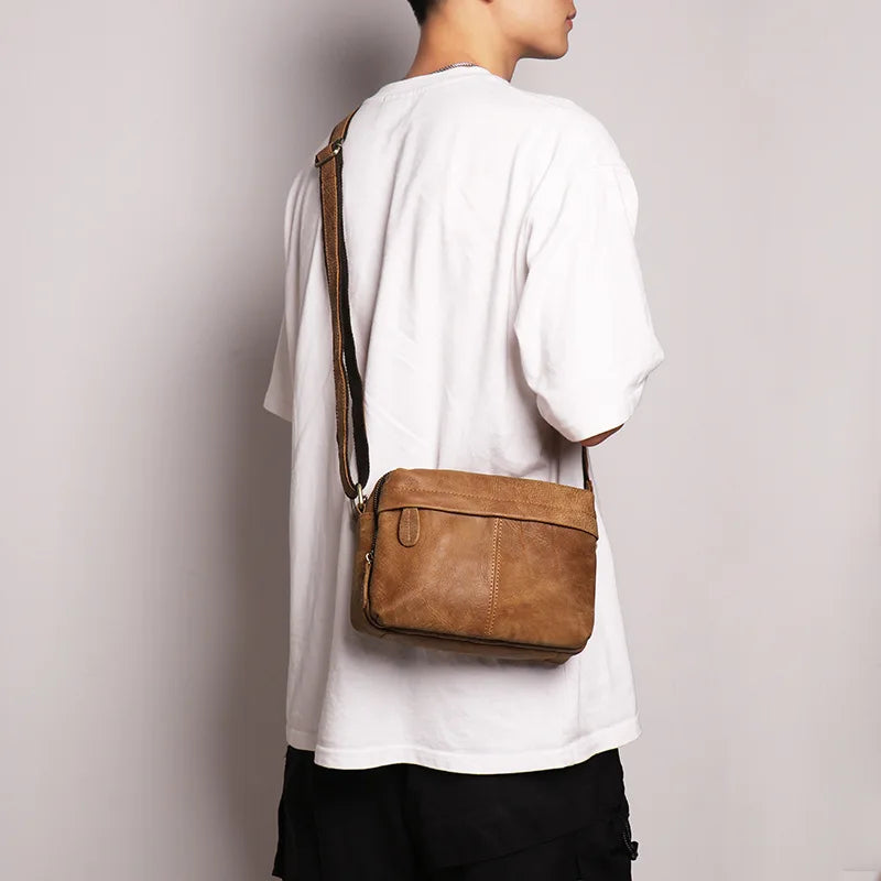 Retro Fashionable Men S Square Cowhide Single-Shoulder Bag Women Genuine Leather Crossbody