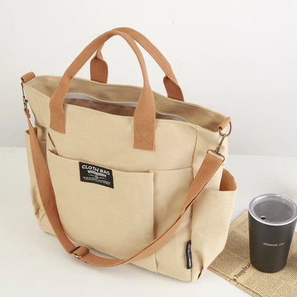Canvas Multi-Pocket Tote Bag – Large Handbag with Detachable Strap