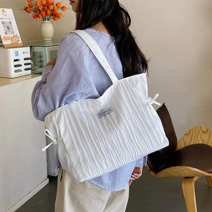Large Nylon Tote Bag – Women's Pleated Drawstring Shoulder Handbag