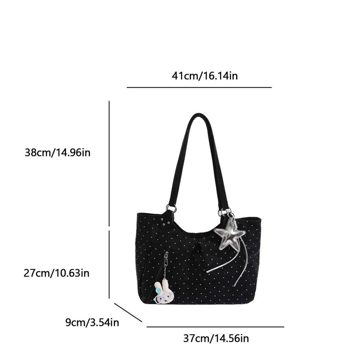Sweet Women Shoulder Bag Polka Dot Cute Pendant Tote Pu Leather Large Capacity Handbag Commute