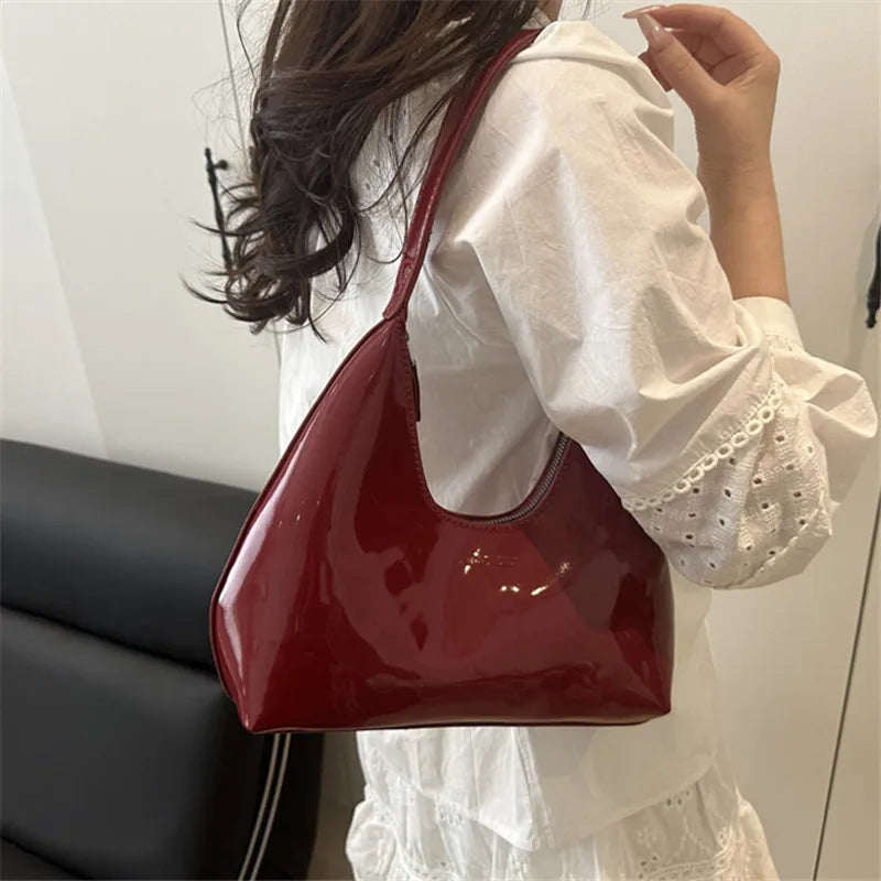 Retro Patent Leather Shoulder Bag for Women