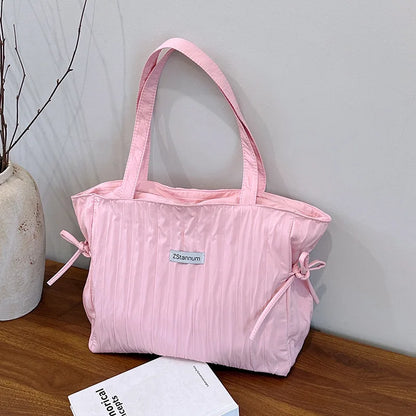 Large Nylon Tote Bag – Women's Pleated Drawstring Shoulder Handbag