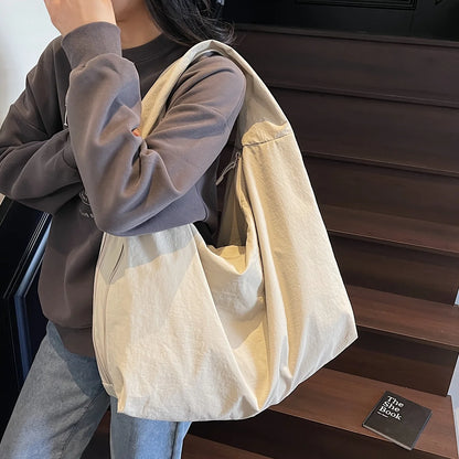 Nylon Tote Bag with Multiple Zipper Pockets – Solid Color Everyday Carry