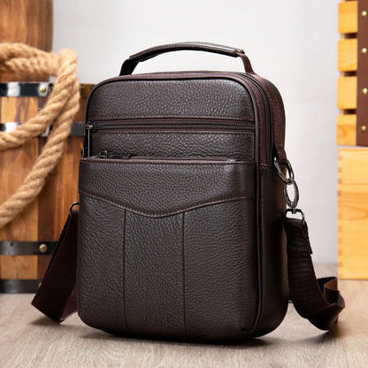Leather Vertical Cross-Body Shoulder Bag Leisure Business Cowhide Large Capacity Waterproof Satchel