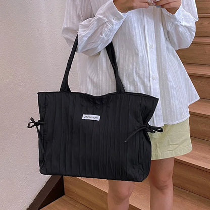 Large Nylon Tote Bag – Women's Pleated Drawstring Shoulder Handbag