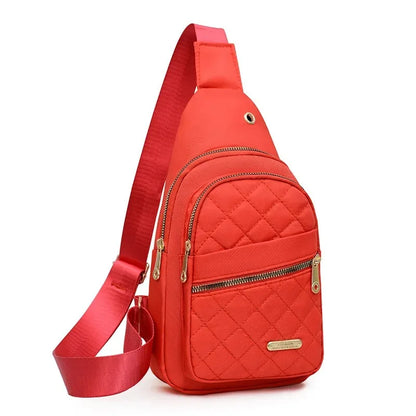 Quilted Sling Bag with Gold Zipper – Multi-Pocket Crossbody