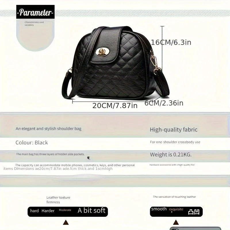 Black Crossbody Bag for Women – 3-Compartment Quilted Purse with Gold Hardware