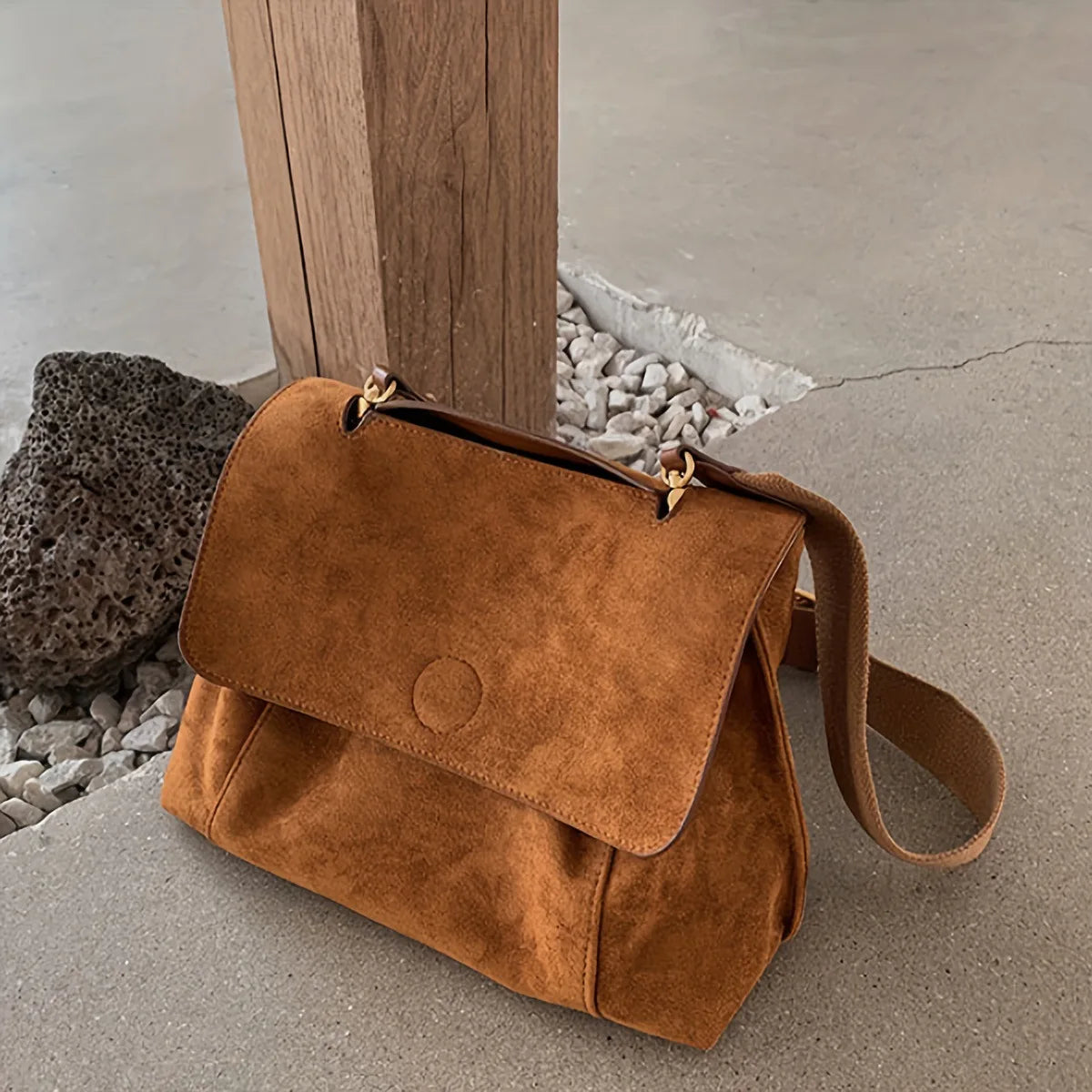 Suede Leather Women S Shoulder Bag Magnetic Button Messenger Large Capacity Work Outing Velvet Tote